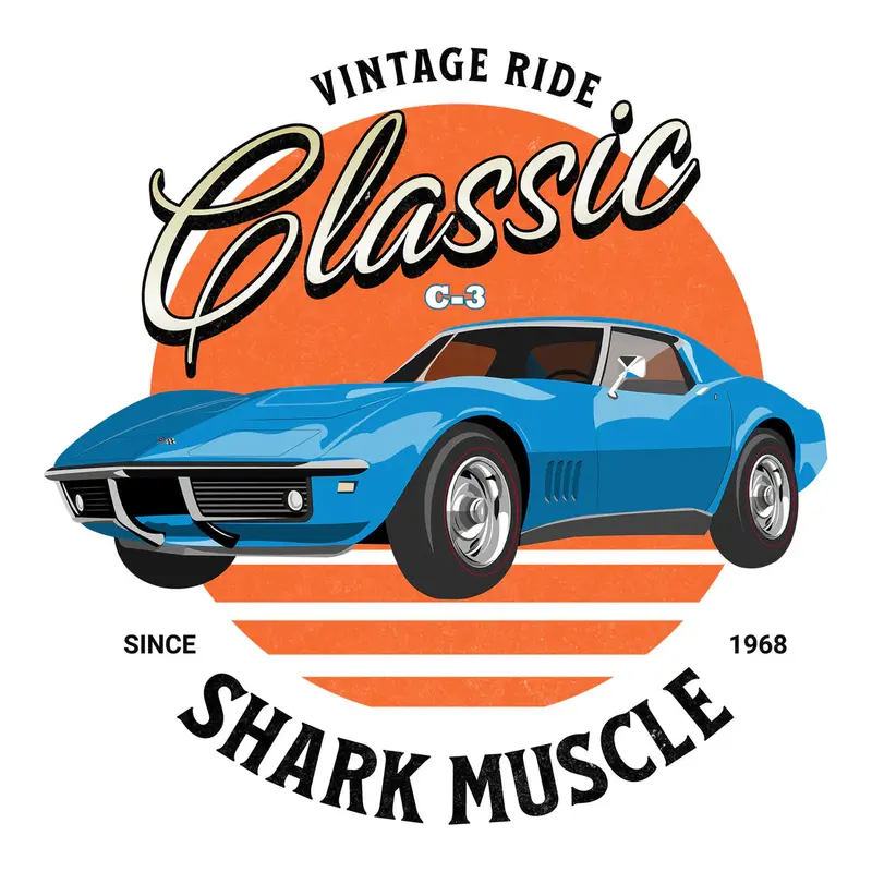 1968 Blue Chevrolet Corvette Vintage C3 Auto Tee 1