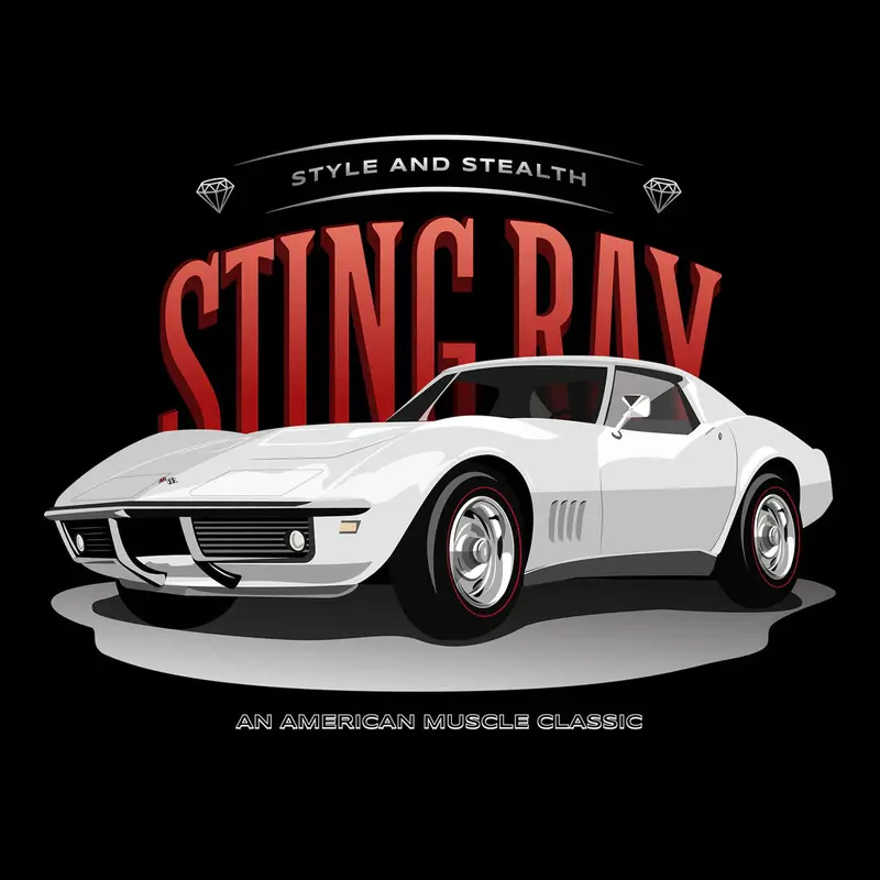1968 White Chevrolet Corvette Retro Sports Car Tee 1