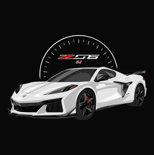 2023 White Chevy Corvette Z06 Car Enthusiast Tee 1