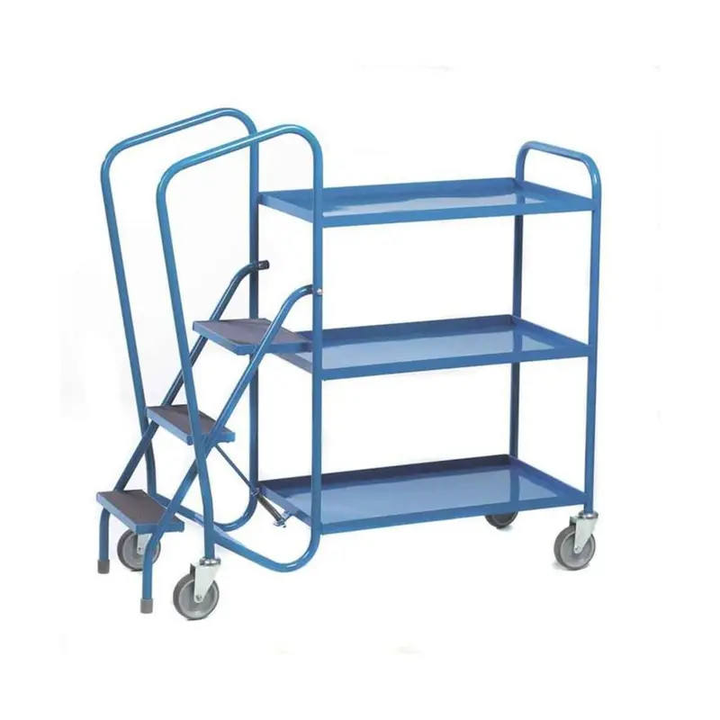 3-Tier Warehouse Picking Trolley With Integrated Step Stool 1
