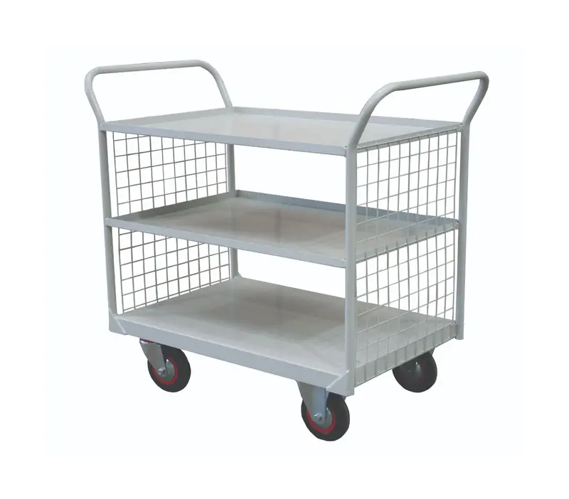 3-Tier Welded Steel Shelf Trolley With Mesh Side Panels 1