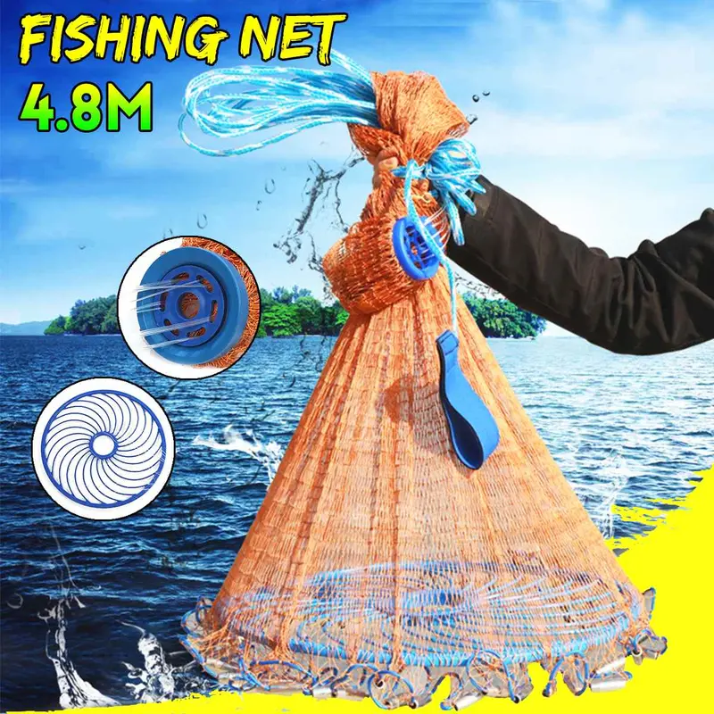 4.8M Manual Cast Fishing Net – Lightweight Hand-Throw Net With Sinker For Fly, Spin & Baitcasting Applications 1
