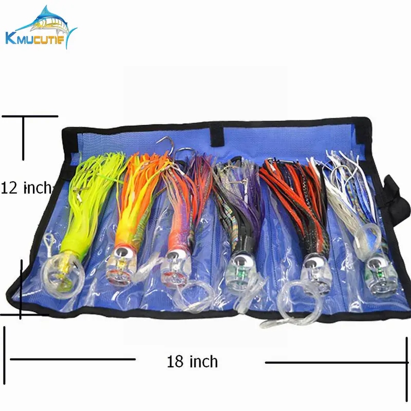 6-Pack Rigged Kingfish Trolling Lures – 9-Inch Skirted Baits In Mesh Carry Bag For Marlin & Big Game 1