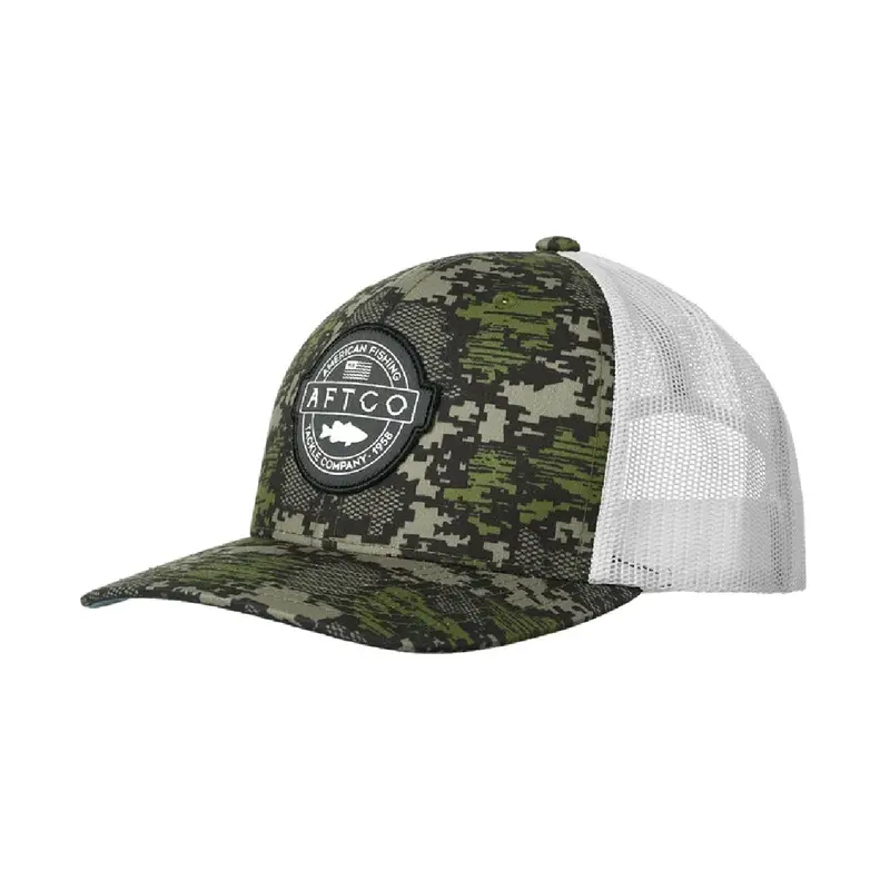 Aftco Bass Patch Trucker Hat – Green Camo Mesh Back Cap 1