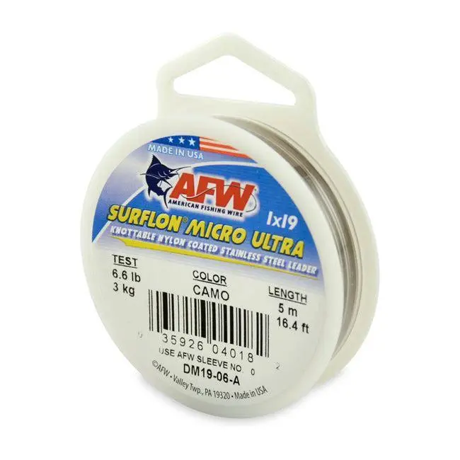 Afw Surflon Micro Ultra 1X19 Knottable Wire Leader – 6.6 Lb, 16.4 Ft, Camo 1