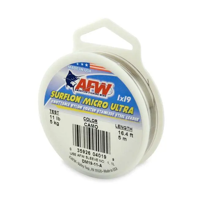 Afw Surflon Micro Ultra 1X19 Stainless Leader – 11-Foot Camo-Colored, Knottable 16-Strand Wire 1