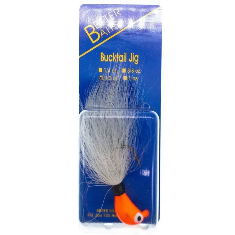 Better Baits 1/2 Oz Orange-And-White Bucktail Jig Head 1