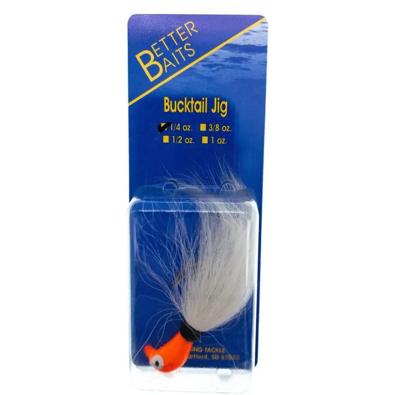 Better Baits 1/4 Oz Orange-Headed, White-Tailed Bucktail Jig 1