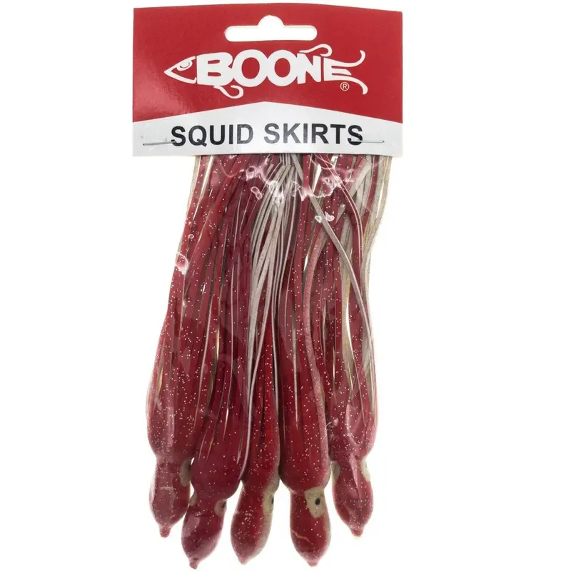 Boone Big Game Squid Skirts – 6", Red/White, Pack Of 5 1