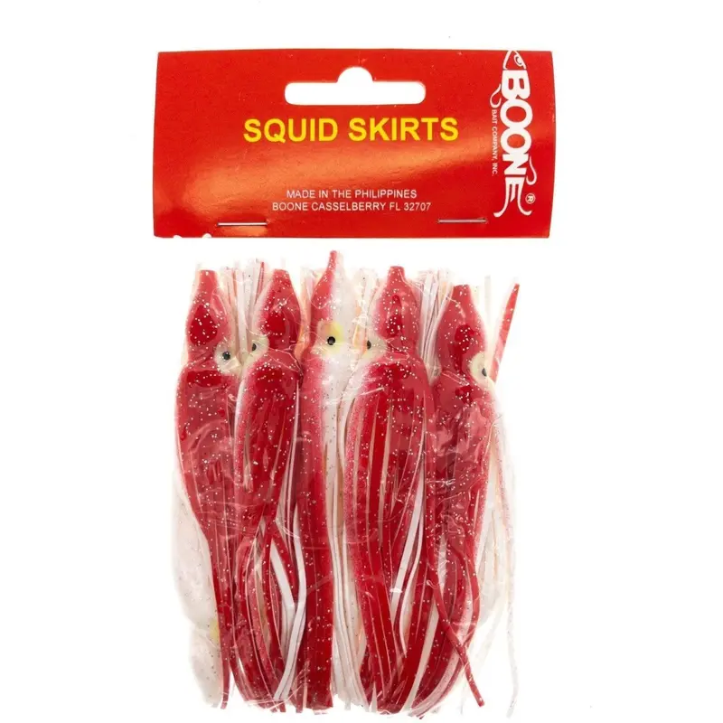Boone Squid Skirt – 4.25", Red/White, 10-Pack 1