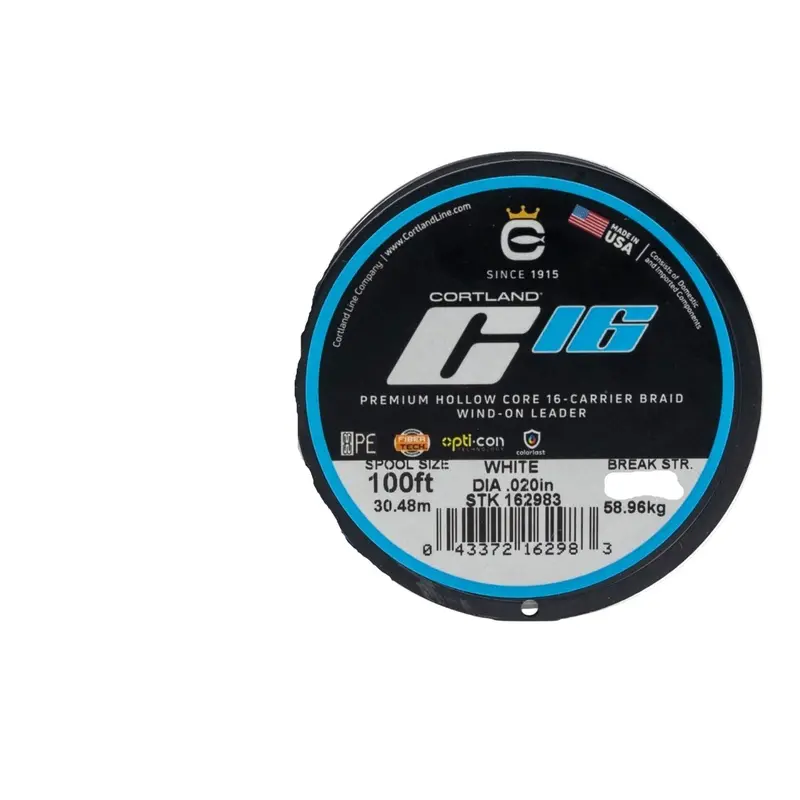Cortland C16 Wind-On Braided Leader – 100 Ft, 60 Lb Test, White 1