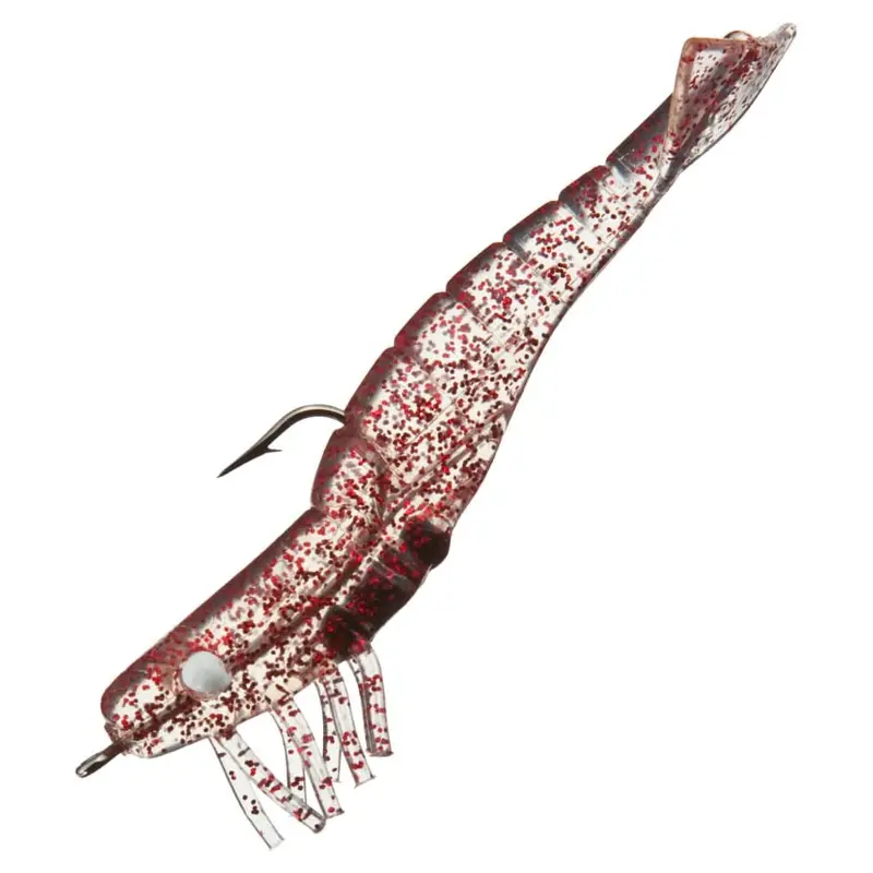 D.O.A. Shrimp Soft Bait – 4-Inch, 0.5 Oz, Clear With Red Glitter, 3-Pack 1