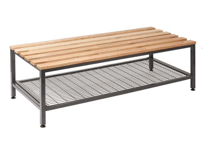 Double-Depth Changing Bench With Integrated Under-Seat Tray – Solid Oak Slats 1