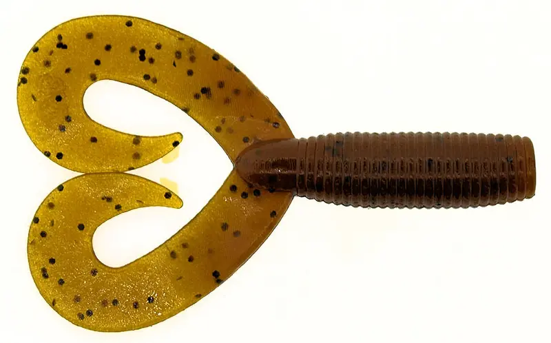 Double-Tail Grub – Dark Pumpkin With Black Flake 1
