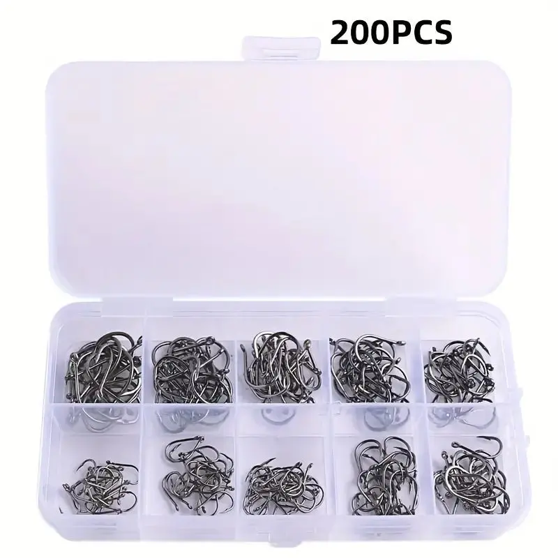 Fas Pro High-Carbon Steel Fishing Hook Assortment – 200-Piece Variety Pack 1