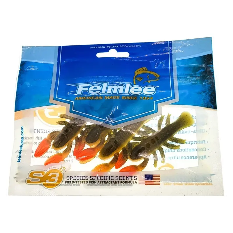 Felmlee Attractant-Infused Crayfish – 2-3/4", Scented Soft Bait, 4-Pack 1