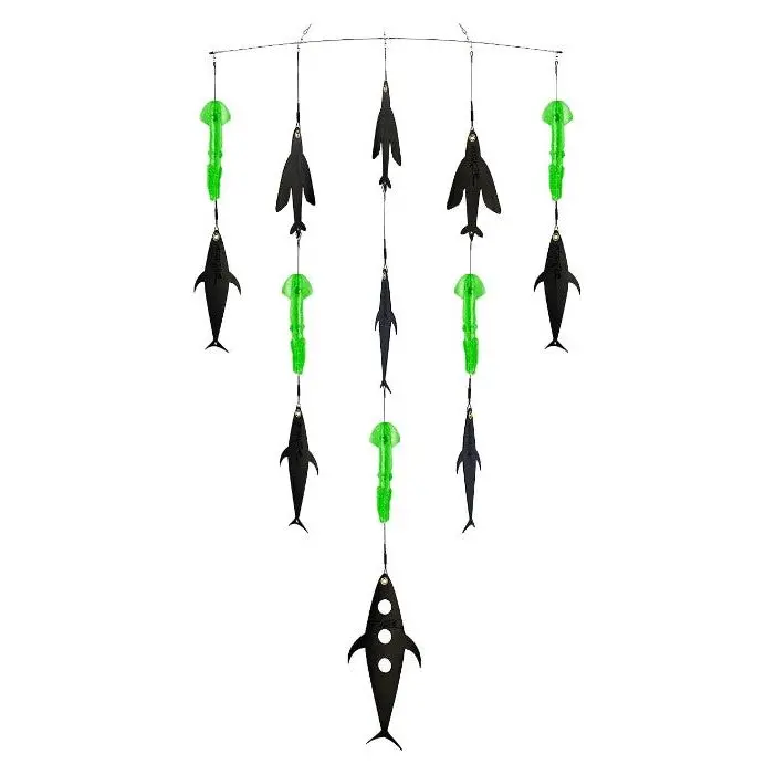 Fish Razr Spreader Bar Kit — 36-Inch Bar With Flapz & 9-Inch Green Squid, Includes Carry Case 1