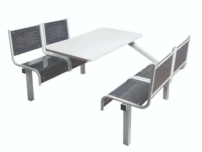Four-Seat Steel-Frame Canteen Table With Integrated Metal Seating 1