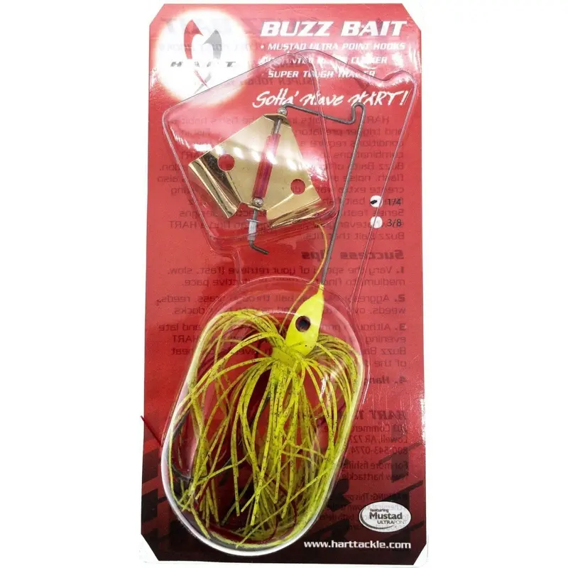 Hart Tackle Buzzbait – 1/4 Oz Bleeding Heart Design, Gold Finish With Holes, Chartreuse Skirt 1