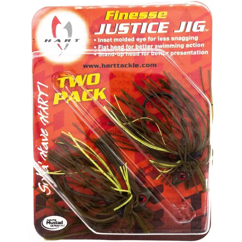 Hart Tackle Finesse Justice Jig – Fish Hunter Pattern (Green/Chartreuse/Red), 5/16 Oz, 2-Pack 1