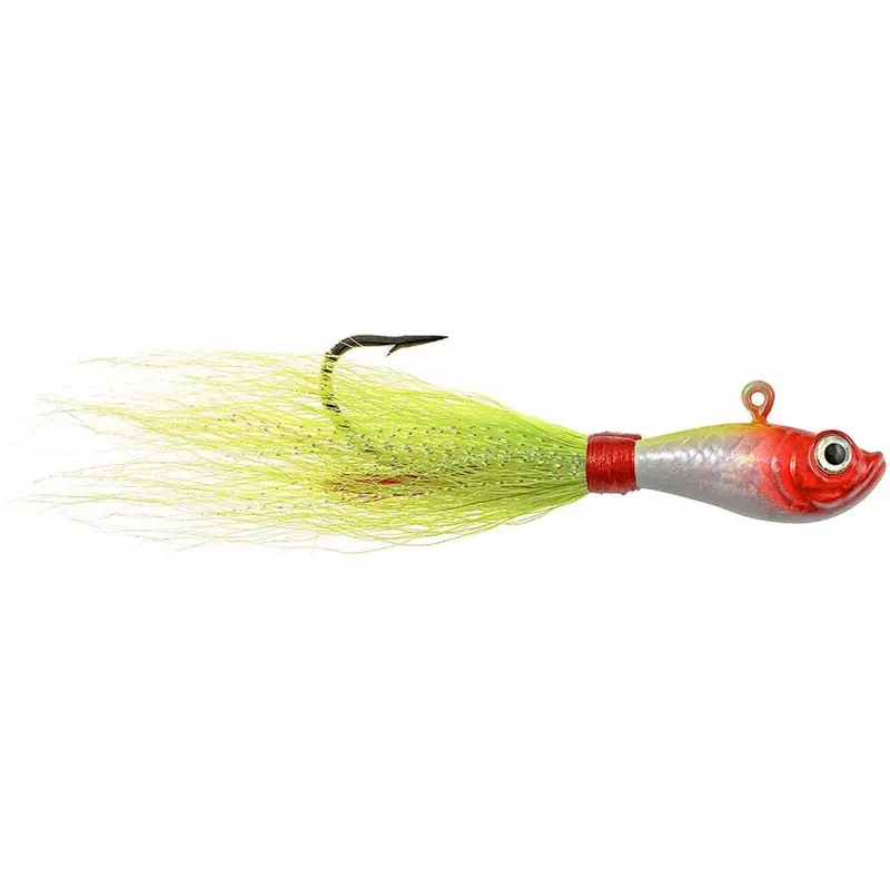 Hurricane 3D Eye Bucktail – 2 Oz Chartreuse Jig Head With Realistic Eyes 1