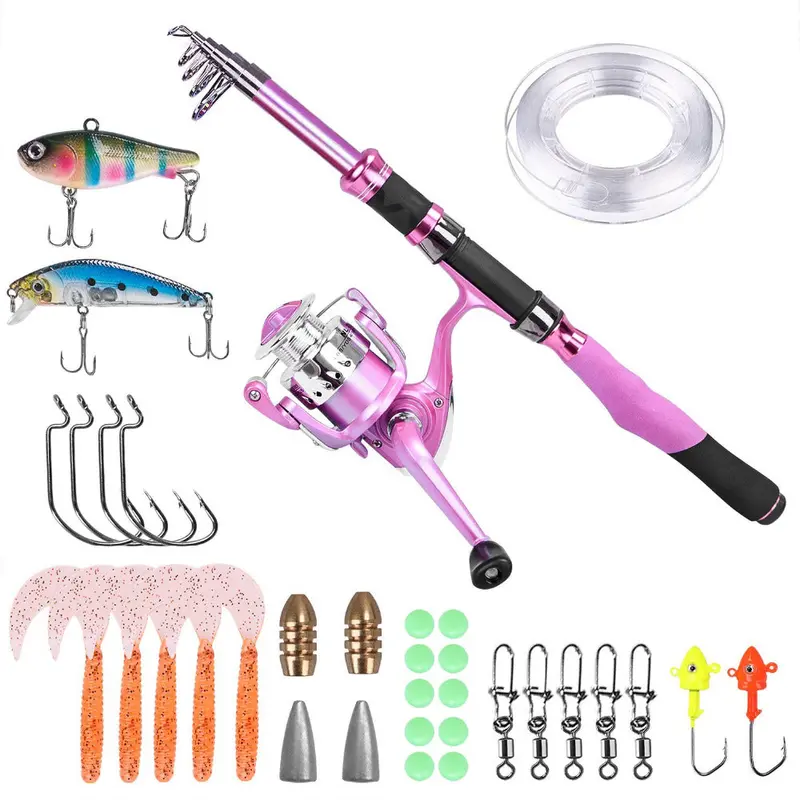 Ladies’ Telescopic Spinning Combo – Pink-Detailed, Lightweight Fishing Rod & Reel Set Designed For Beginners & Enthusiasts 1