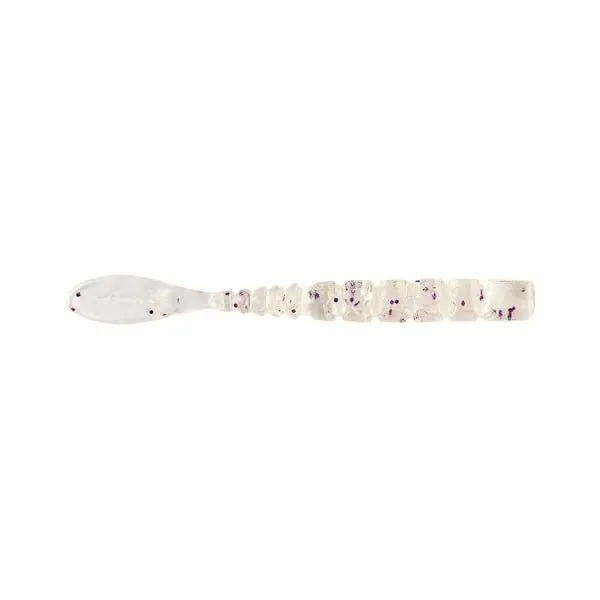 Mustad Fla-Fla Fish Tail Worm – 2-Inch Clear Purple Glitter Soft Lure, Pack Of 12 1