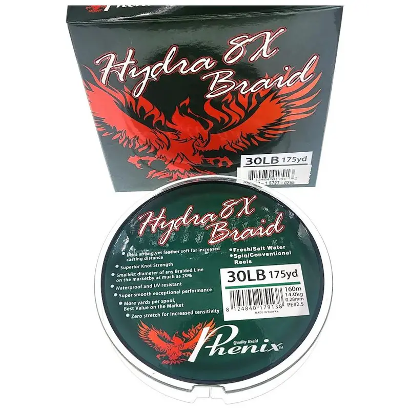 Phenix Hydra 8X Braided Fishing Line – 30 Lb Test, 175 Yards, Moss Green 1