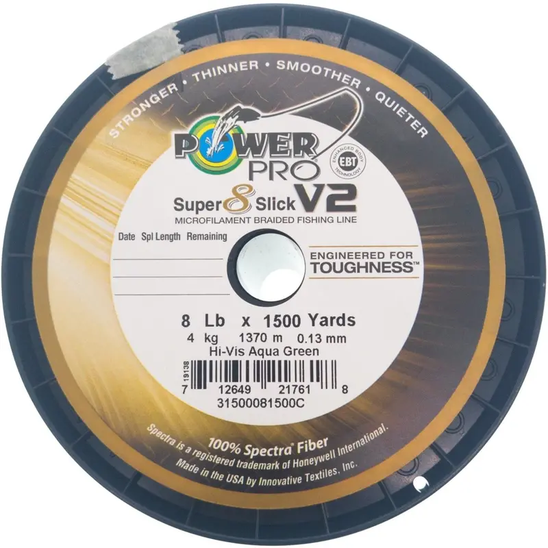 Powerpro Super Slick V2 Braided Line – 8 Lb, 1500 Yards, Hi-Vis Aqua Green 1
