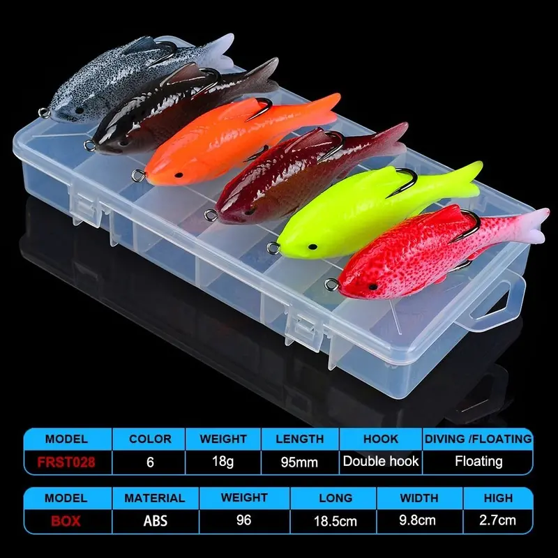 Proberos 6-Pack 3D-Eye Silicone Jigs – 18 G / 9.5 Cm Soft Baits With Double Hooks, Includes Tackle Box 1