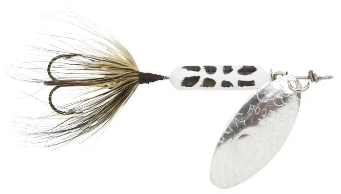 Rooster Tail Spinnerbait – White Coach Dog Pattern 1