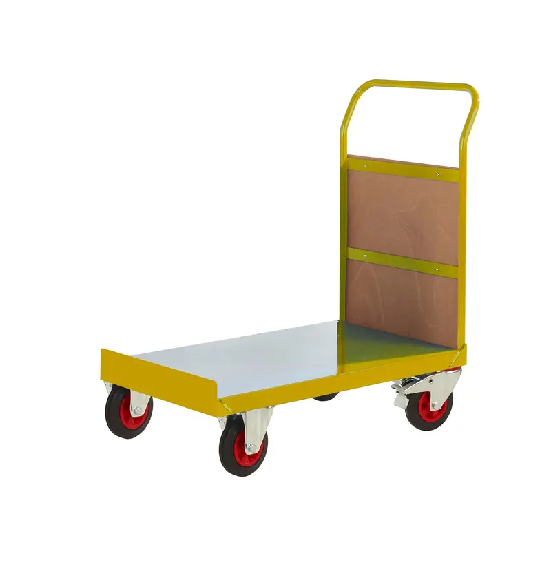 Single-Handle Platform Trolley With Plywood End Panel 1