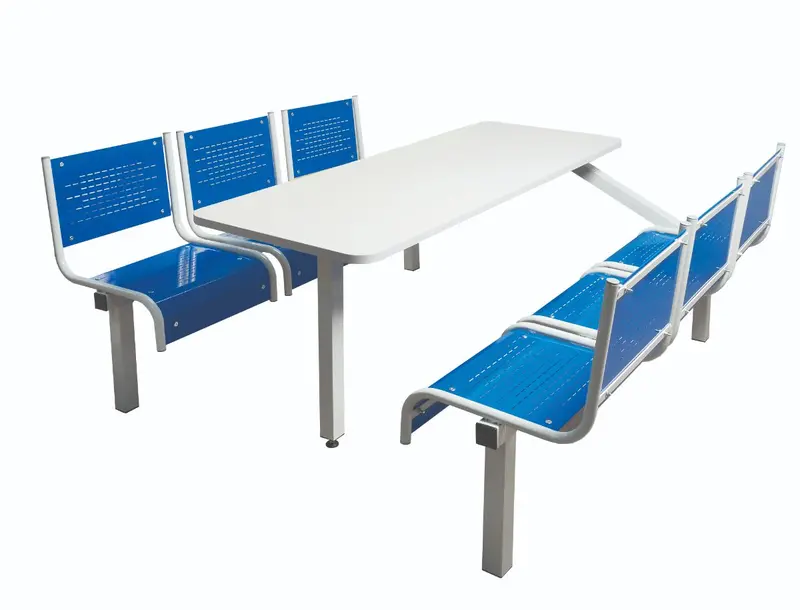Six-Seat Steel-Frame Canteen Table With Integrated Metal Seating 1