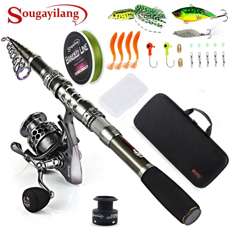 Sougayilang Telescopic Fishing Rod Combo – Includes Spinning Reel, Carry Bag & Pre-Rigged Line For Travel Anglers 1