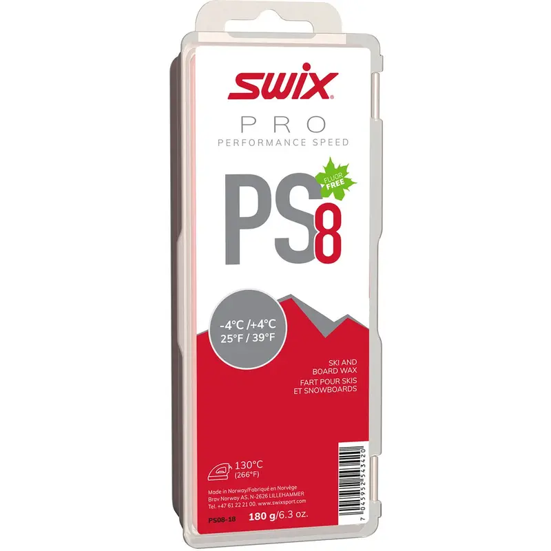 Swix Ps8 Red Base Wax – Temperature Range: 39°F / 25°F, 180G 1