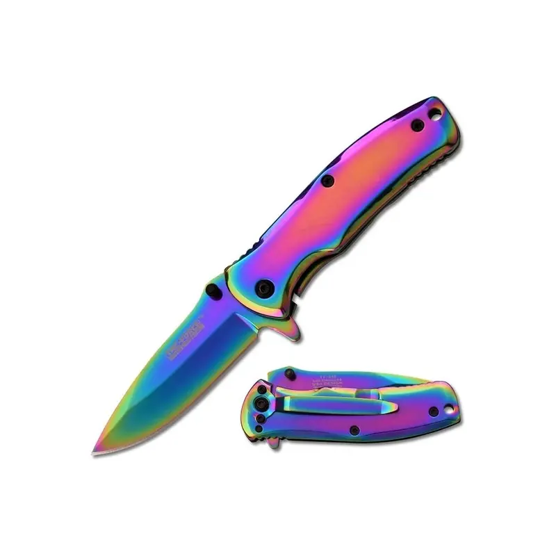 Tac-Force Tf-848Rb Spring-Assisted Pocket Knife – 2.75-Inch Blade, Rainbow Tinite Coating 1