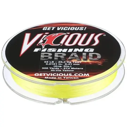 Vicious High-Visibility Braided Line – 300 Yards, Bright Yellow 1