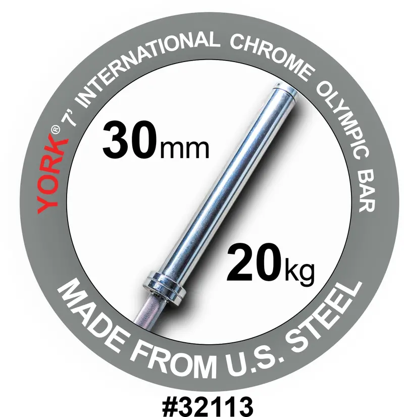 York 7-Foot International Chrome Olympic Bar – 30Mm Shaft, 20Kg 1